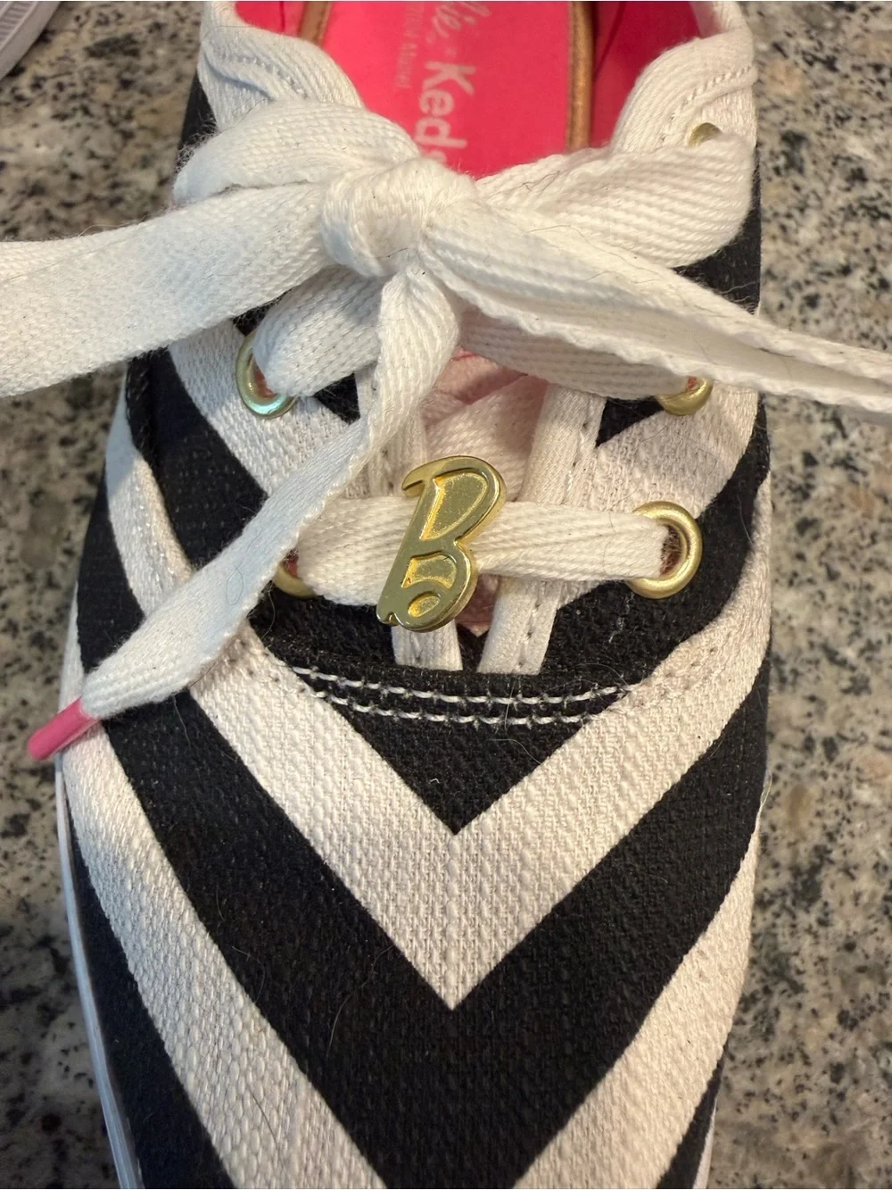 Barbie Black & White Chevron Platform Sneakers with Pink Lining